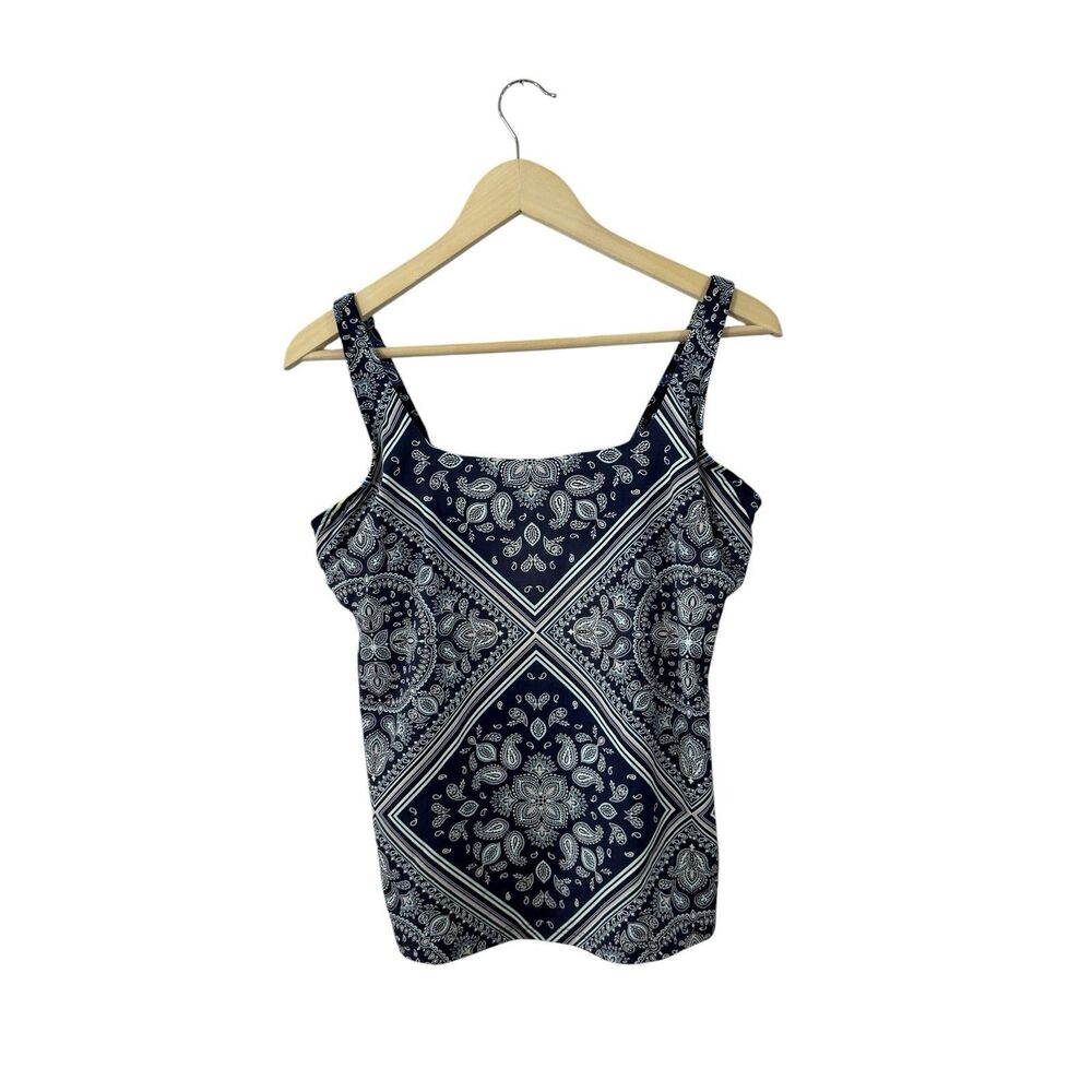 Lands' End 12 Tankini Top Swim Blue Paisley Stretch Tank Womens READ